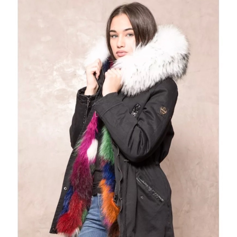 Jaloucy real raccoon fur parka